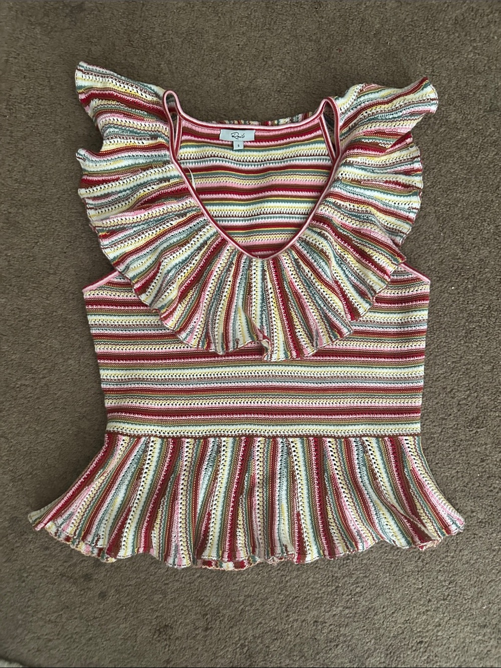 Rails Striped Ruffle Peplum Knit Top - Pink Multi